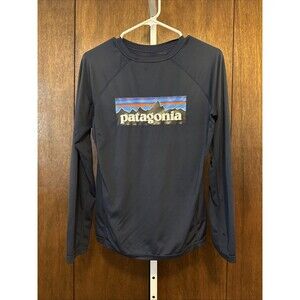 Vtg PATAGONIA Performance Base Layer Blue Long Sleeve Shirt Size ?M Large Logo